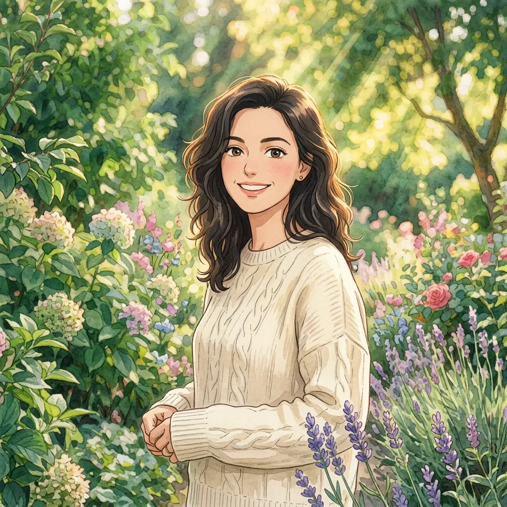 Anime character in a sunlit garden