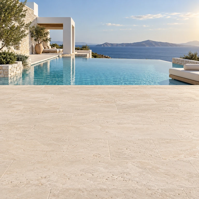 Ball removed: Coastal infinity-pool terrace before and after removing a coral beach ball