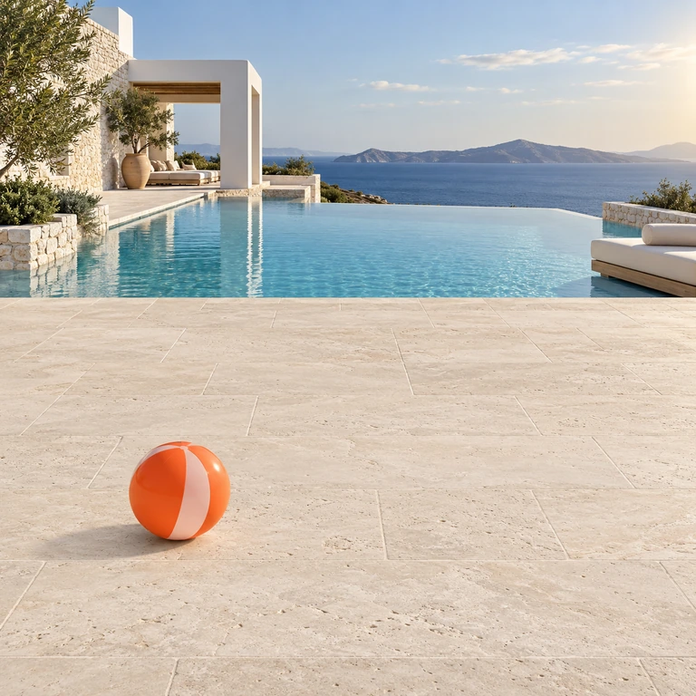 Original: Coastal infinity-pool terrace before and after removing a coral beach ball