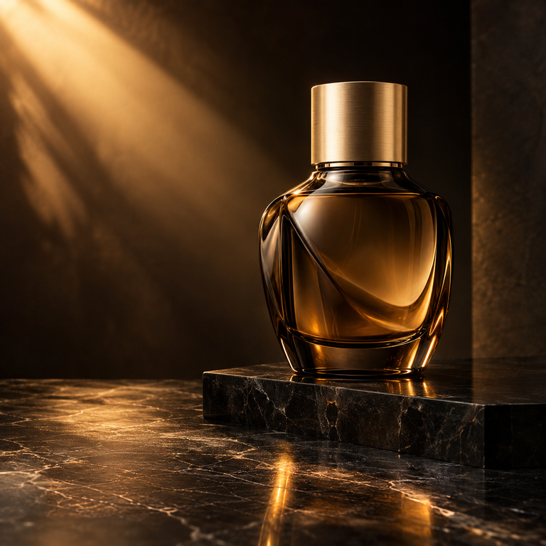 Overlay removed: Amber perfume bottle before and after removing the SAMPLE PREVIEW overlay
