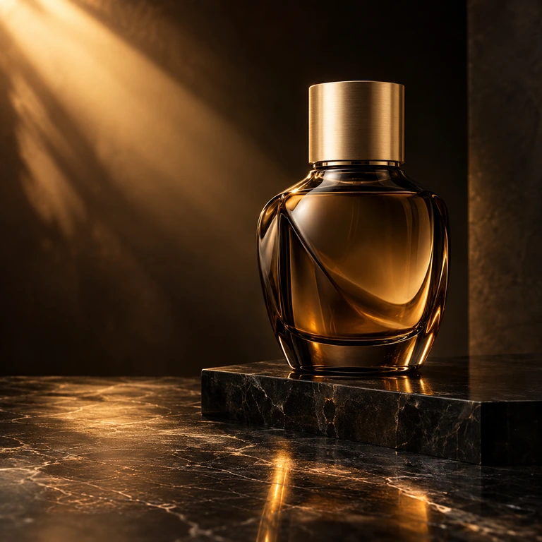 Overlay removed: Amber perfume bottle before and after removing the SAMPLE PREVIEW overlay