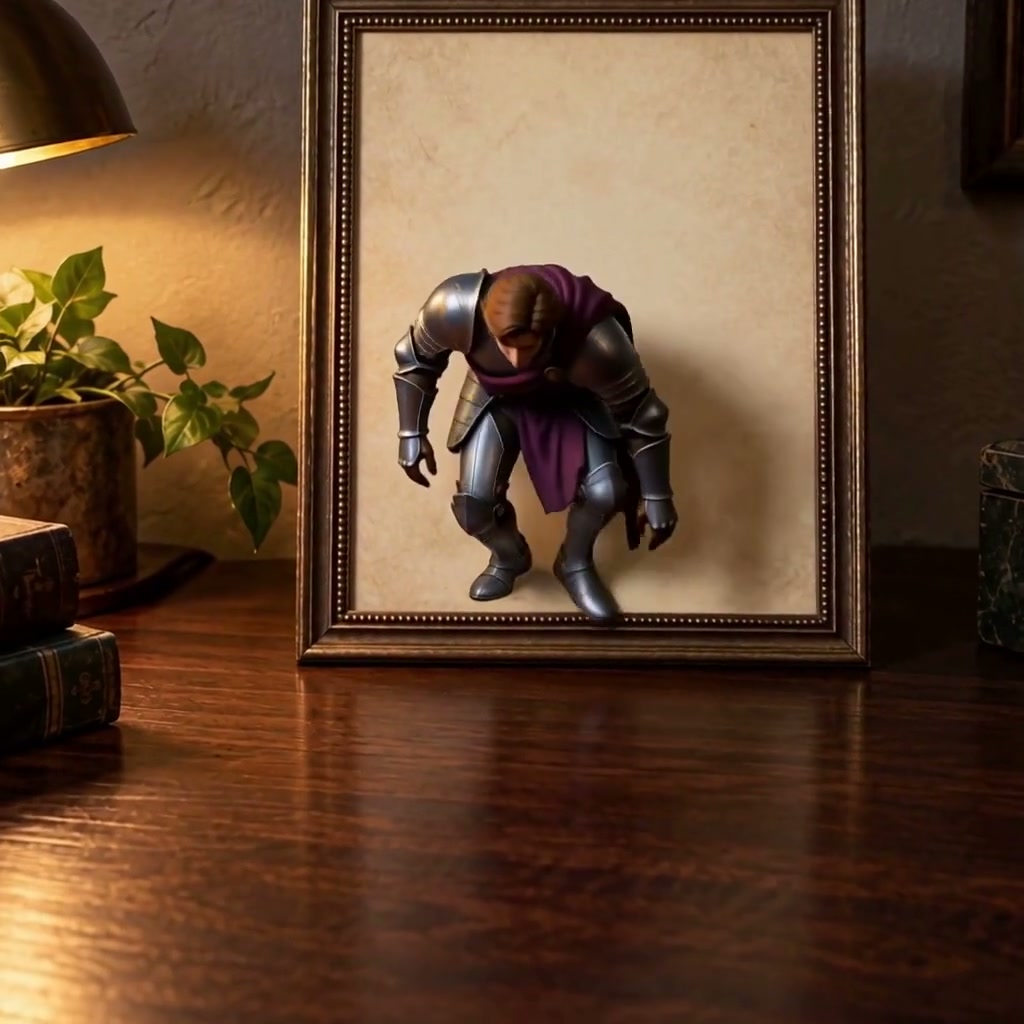 The knight steps into the room