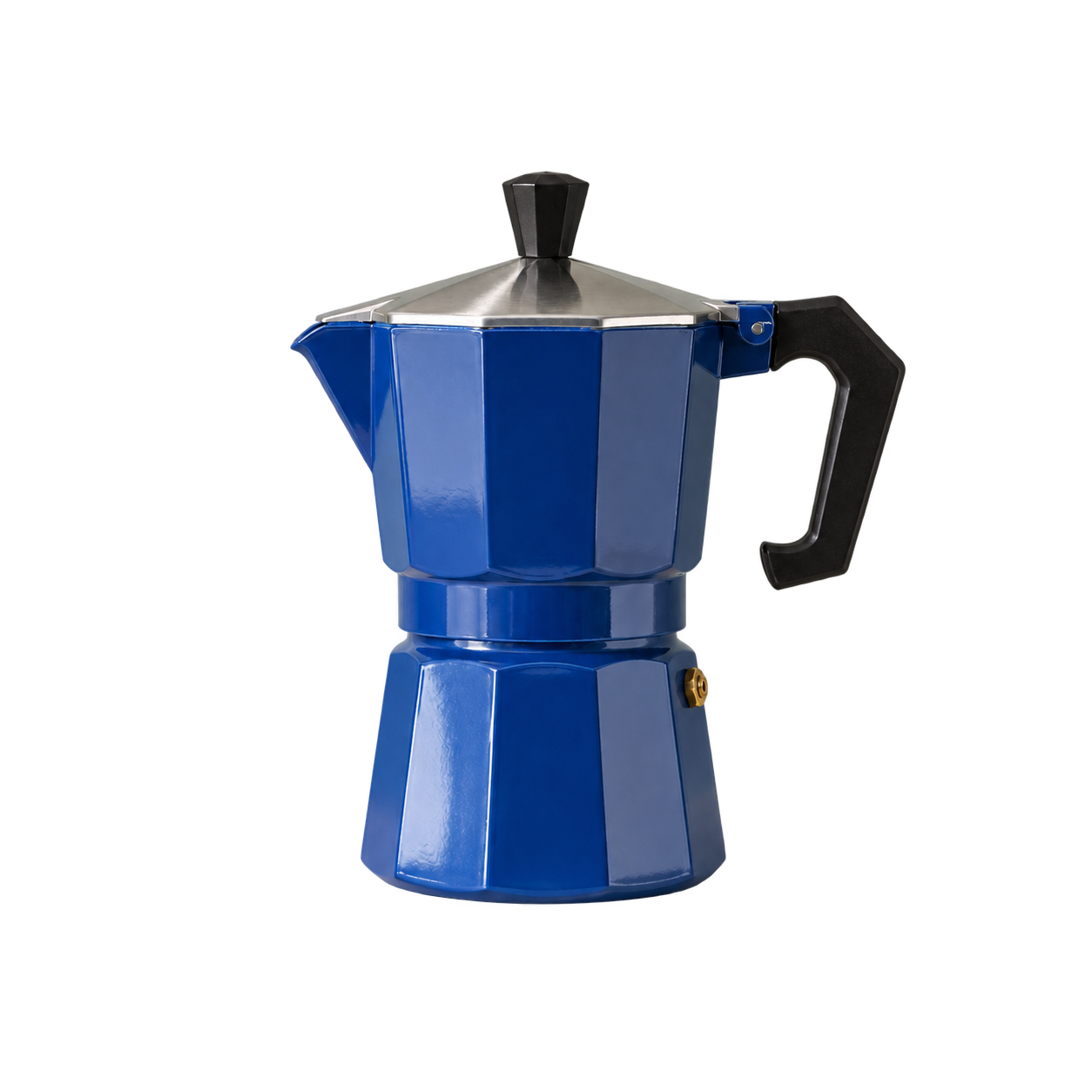 Blue moka pot on a genuinely transparent PNG background