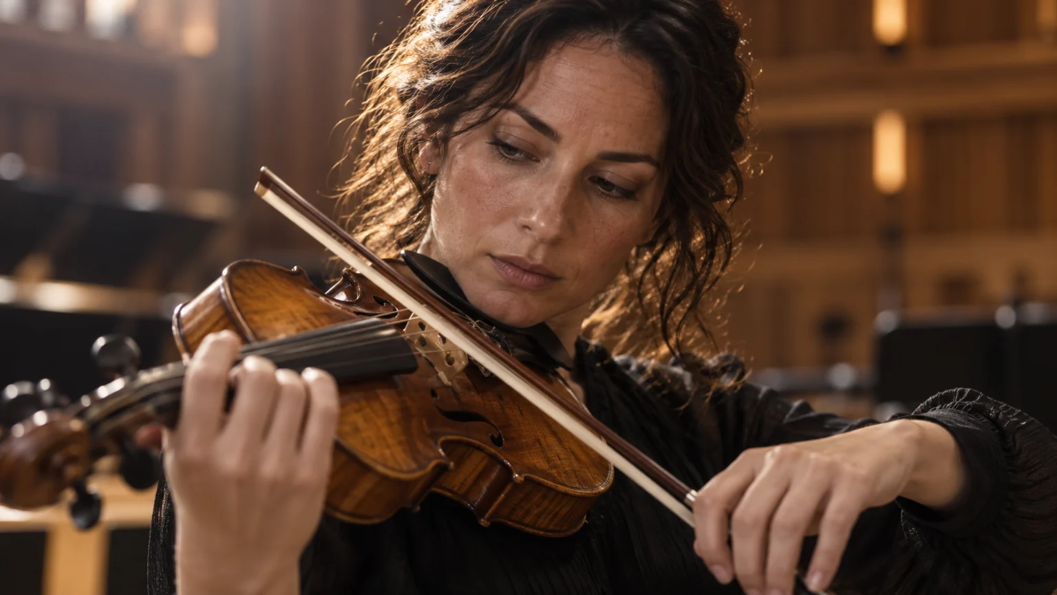 An editorial portrait of an adult violinist