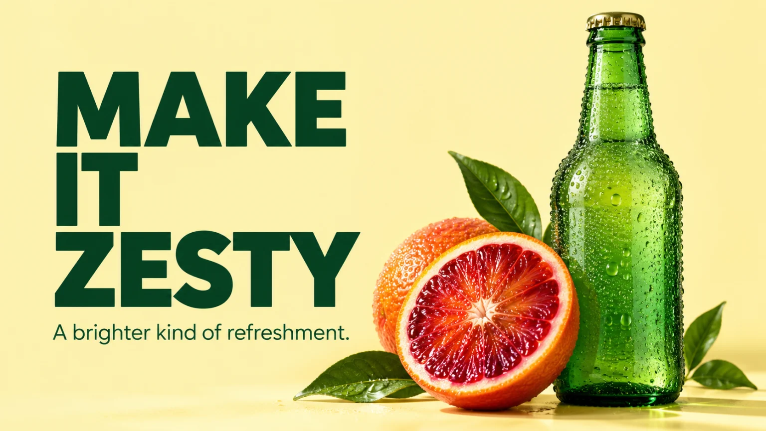 A bold citrus campaign poster with large typography