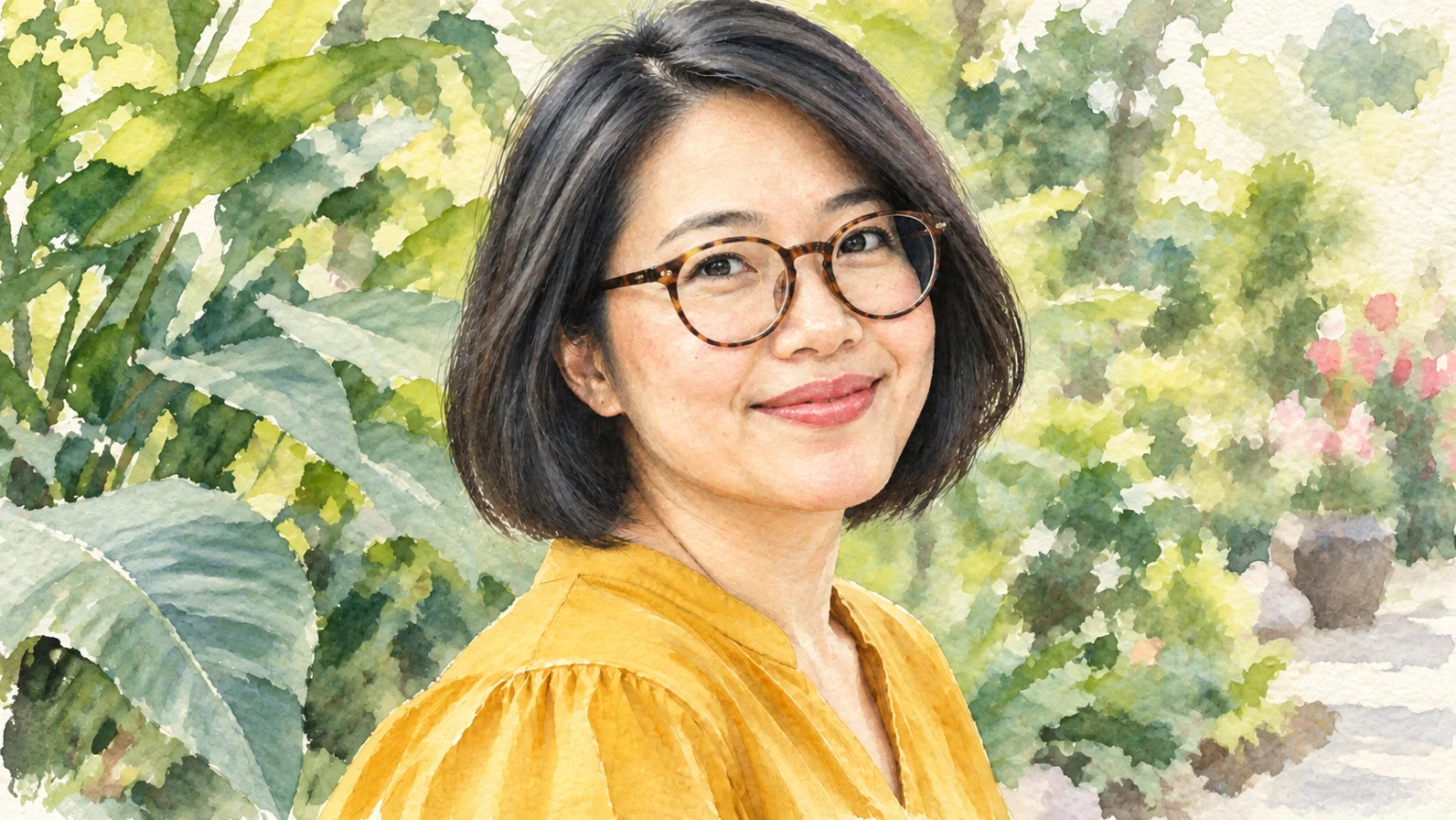 The same adult portrait restyled as watercolor